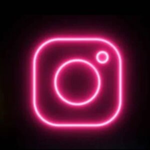 A glowing neon sign depicting the Instagram logo in vibrant colors, adding a modern and trendy touch to any space.