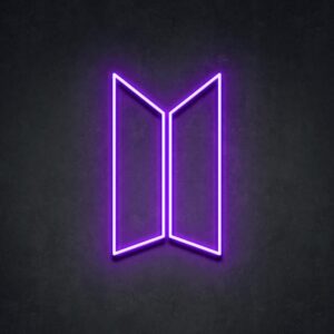 A glowing neon sign featuring the iconic BTS logo in vibrant colors, perfect for any BTS fan's collection.