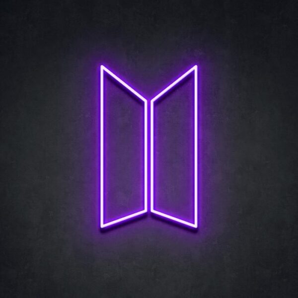 A glowing neon sign featuring the iconic BTS logo in vibrant colors, perfect for any BTS fan's collection.