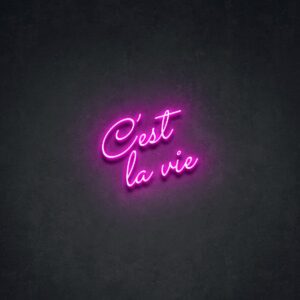 A glowing neon sign with the phrase 'C'est la vie' in elegant script, evoking French charm and philosophical insight.