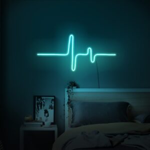 A glowing neon sign depicting a pulse symbol in vibrant colors, evoking vitality and movement.