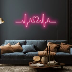 A glowing neon sign depicting a heartbeat pulse in vibrant colors, evoking vitality and energy.