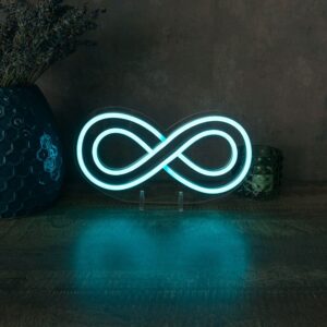 A glowing neon sign depicting the symbol of infinity in vibrant colors, evoking timeless elegance and endless possibilities.