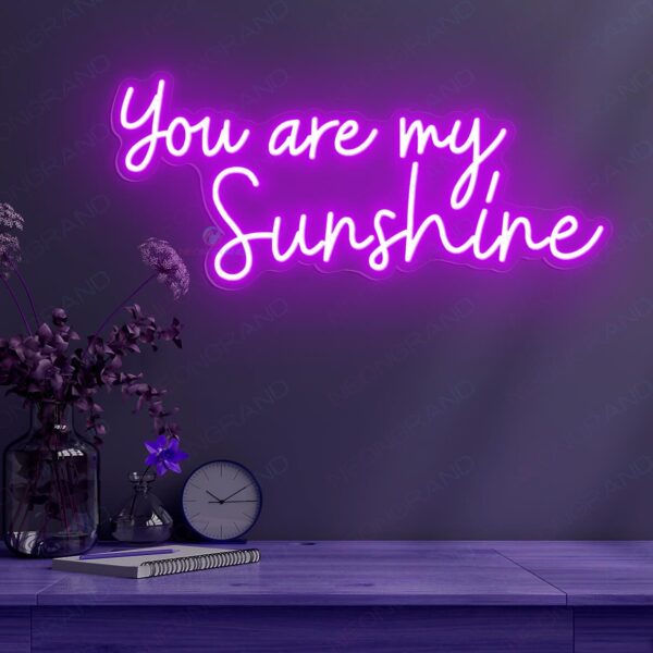 A glowing neon sign with the phrase 'You Are My Sunshine' in vibrant colors, radiating warmth and positivity."